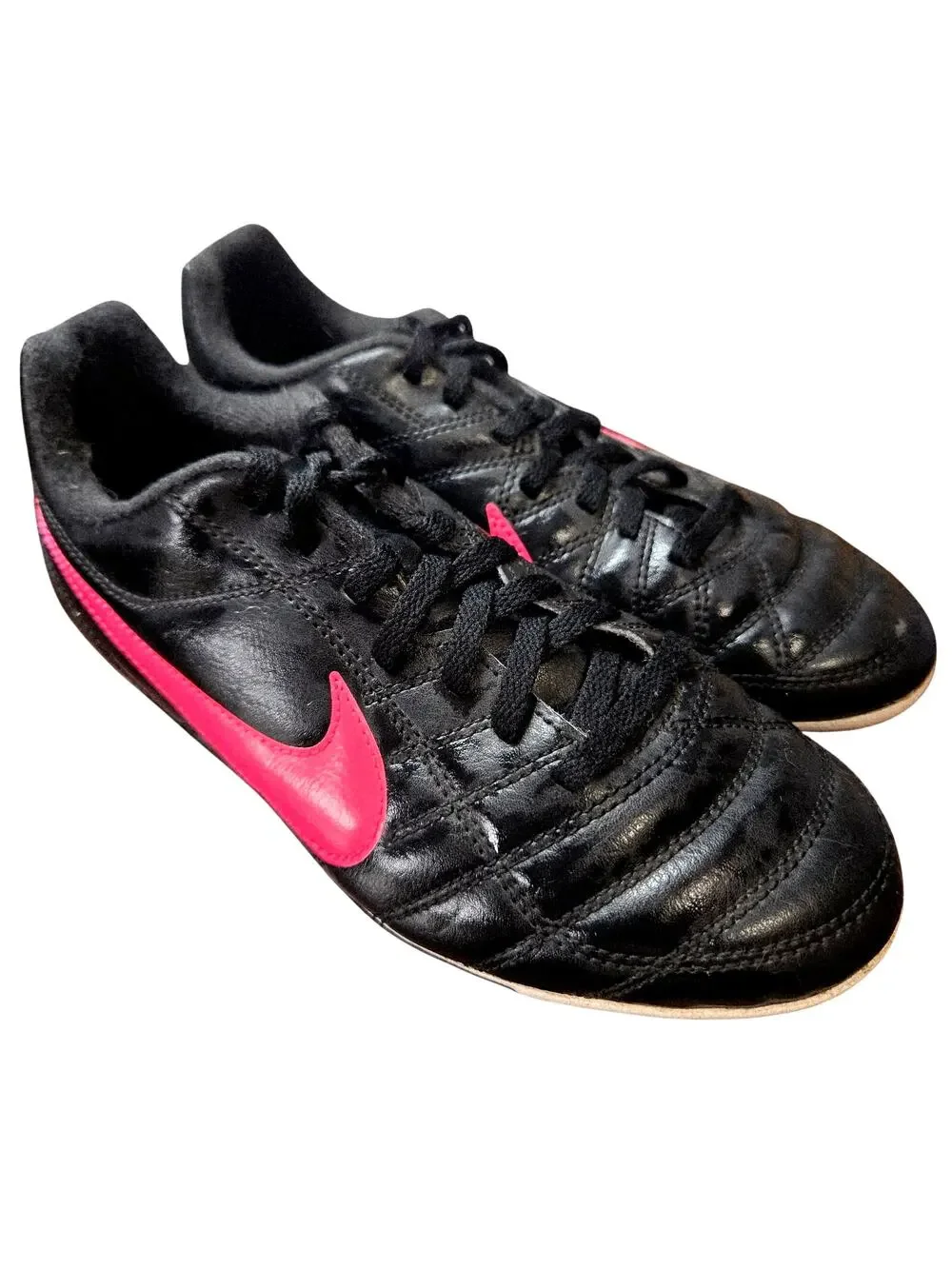 Nike 3Y Chasser Soccer Cleats Black Pink Girl's Tennis Shoes Athletic Sneakers